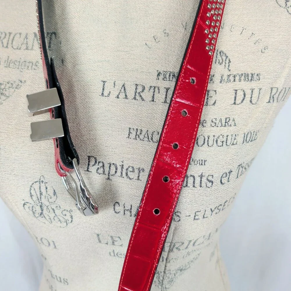 Vintage Apple Acc NY Red Leather Belt Small Studs